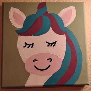 Pastel Unicorn Canvas Painting Kids Nursery Wall Art Cute Girl Room Decor Baby